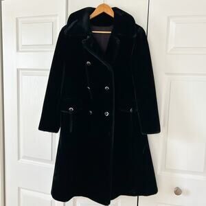 Vintage Borgazia by Sportowne Faux Fur Long Coat Black Double Breasted Medium
